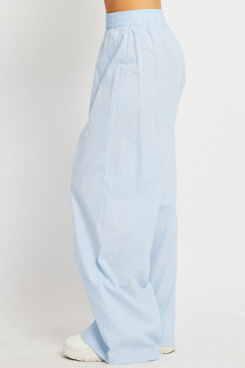 Blue Stripe Wide Leg Pants High Rise - Image 4
