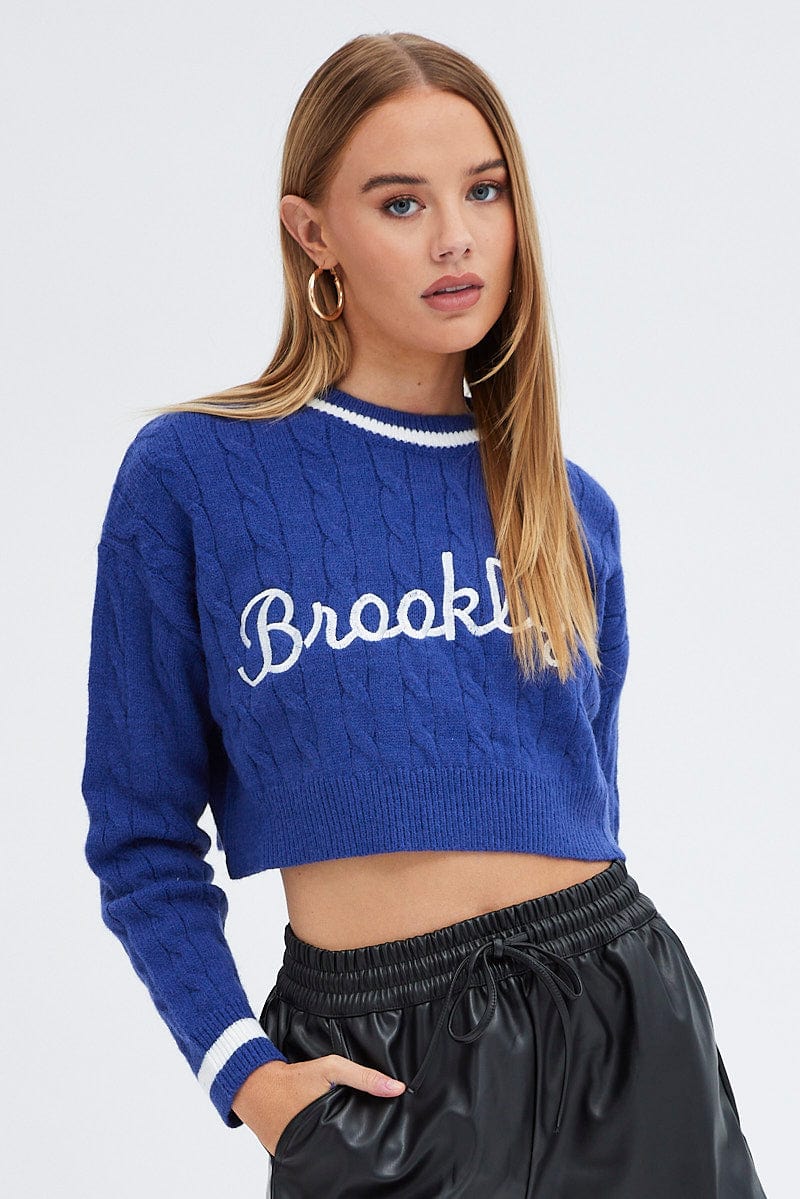 Blue Sweater Long sleeve Crew neck - Image 3