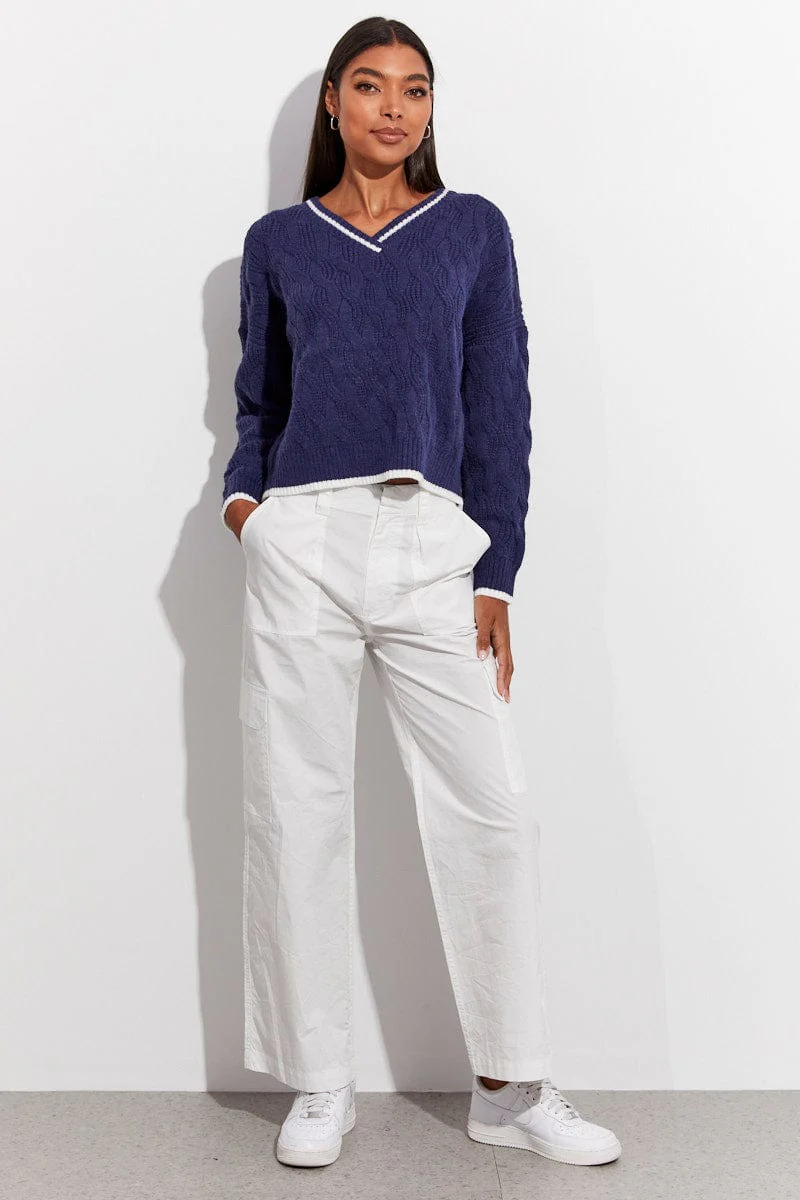Blue Sweater Long sleeve V neck - Image 2