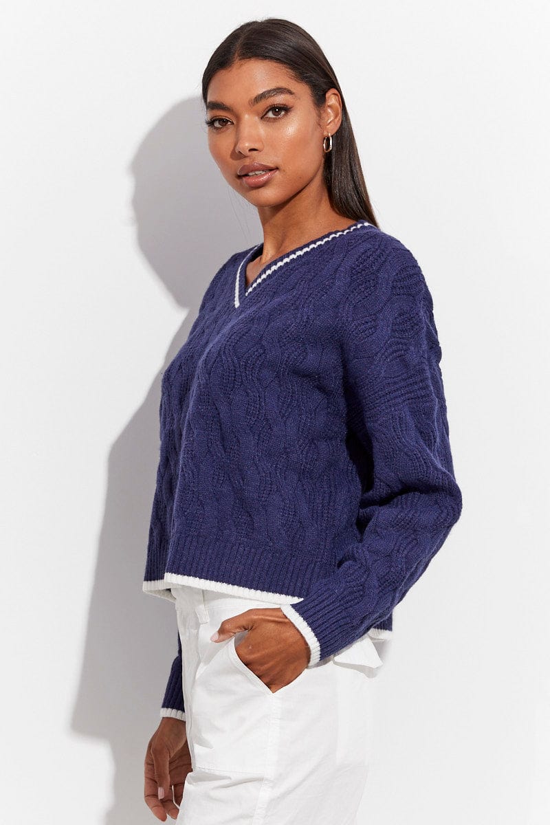 Blue Sweater Long sleeve V neck - Image 4