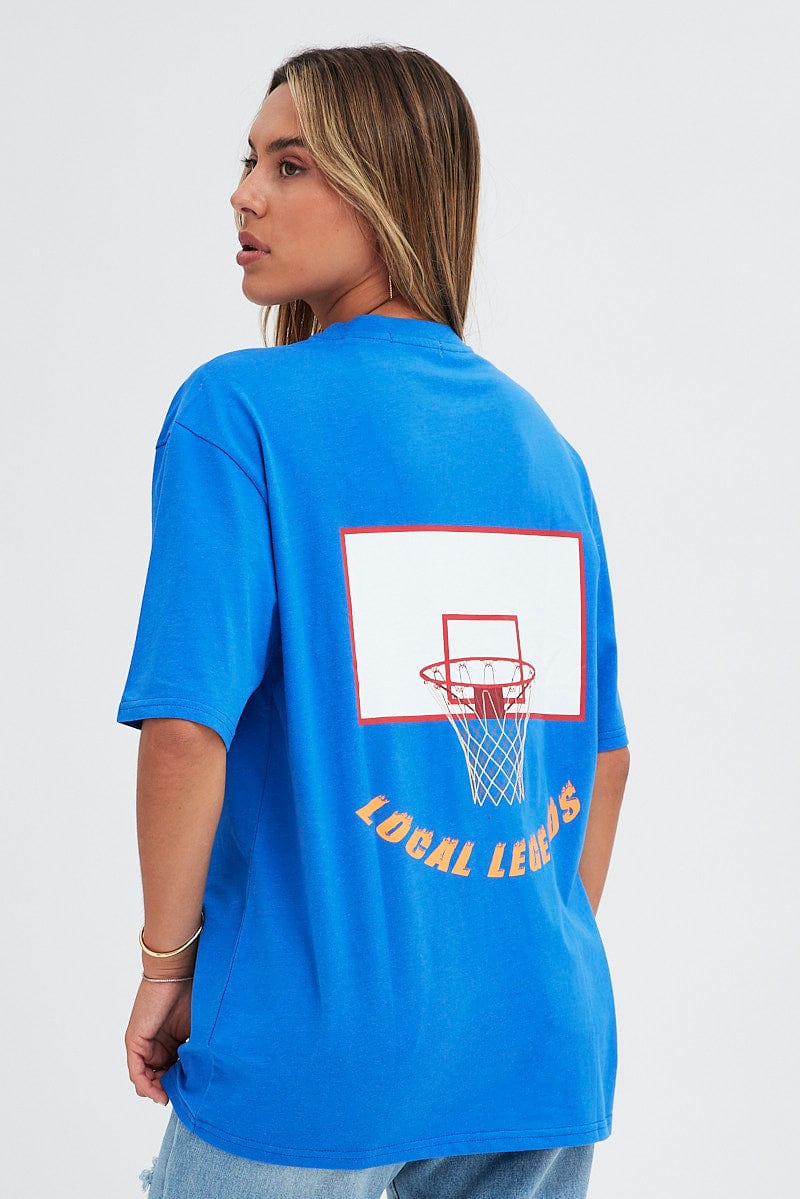 Blue T-Shirt Short Sleeve Crew Neck Basketball Graphic - Image 5