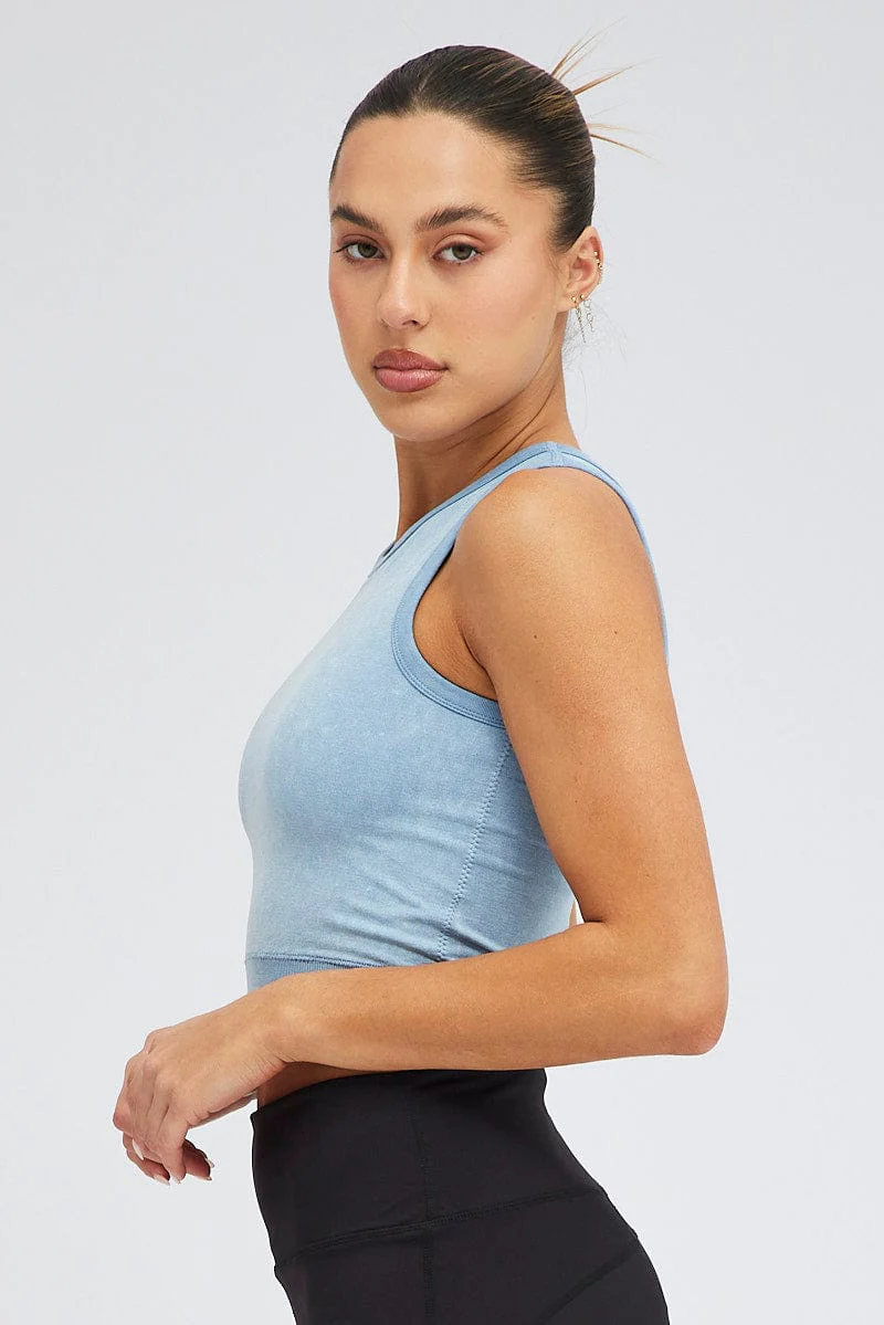 Blue Tank Top Crew Neck Washed Seamless - Image 4
