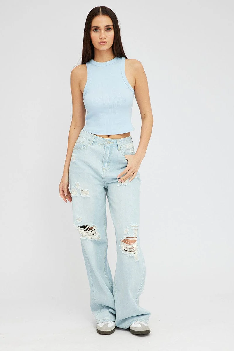 Blue Tank Top Sleeveless Crew Neck - Image 2