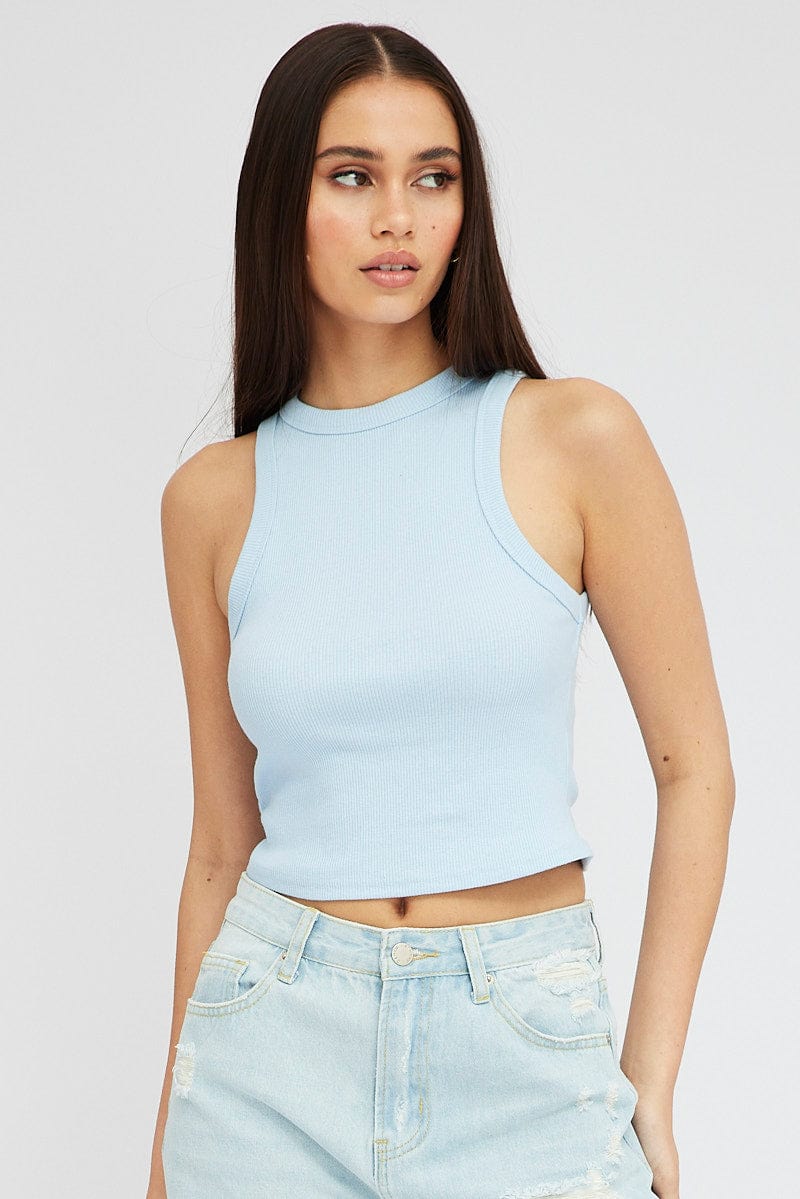 Blue Tank Top Sleeveless Crew Neck - Image 3