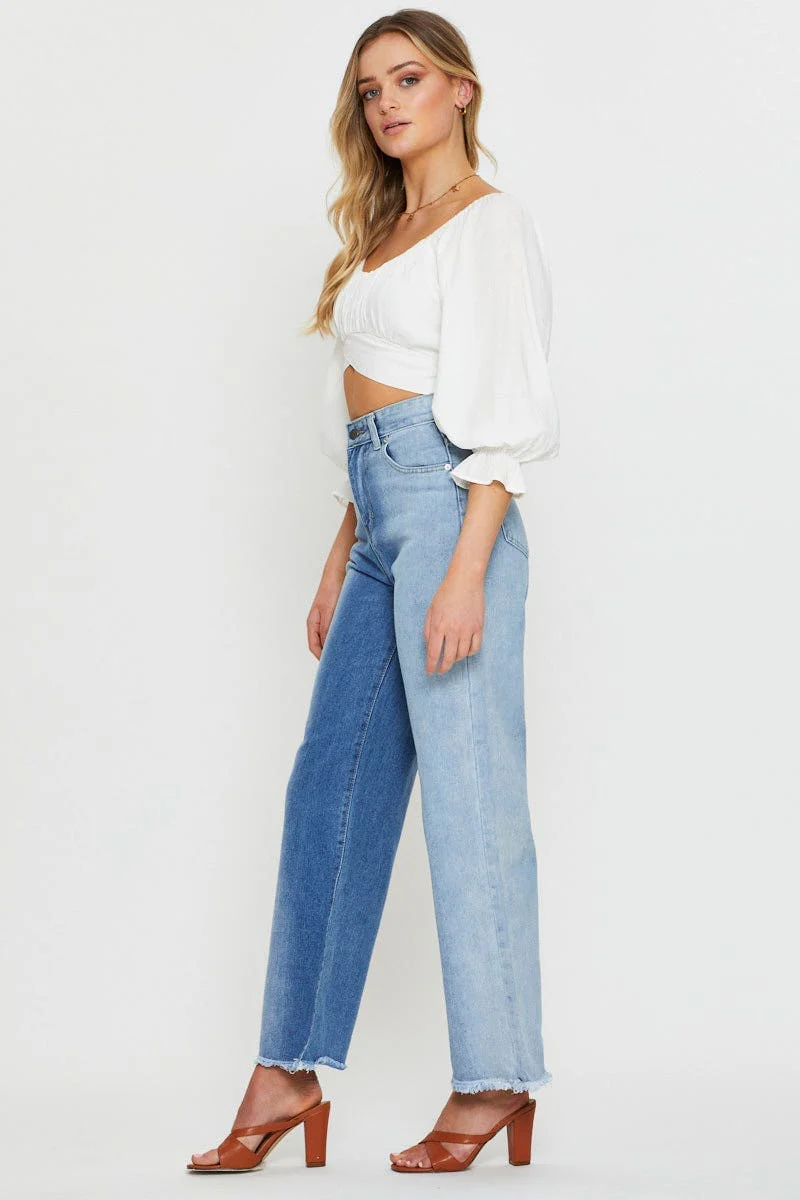 Blue Two Tone Colourblock Denim Jean - Image 3