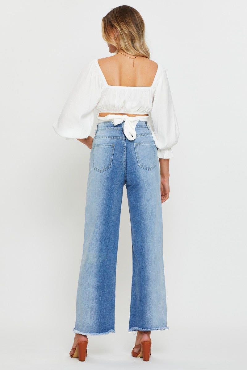 Blue Two Tone Colourblock Denim Jean - Image 4
