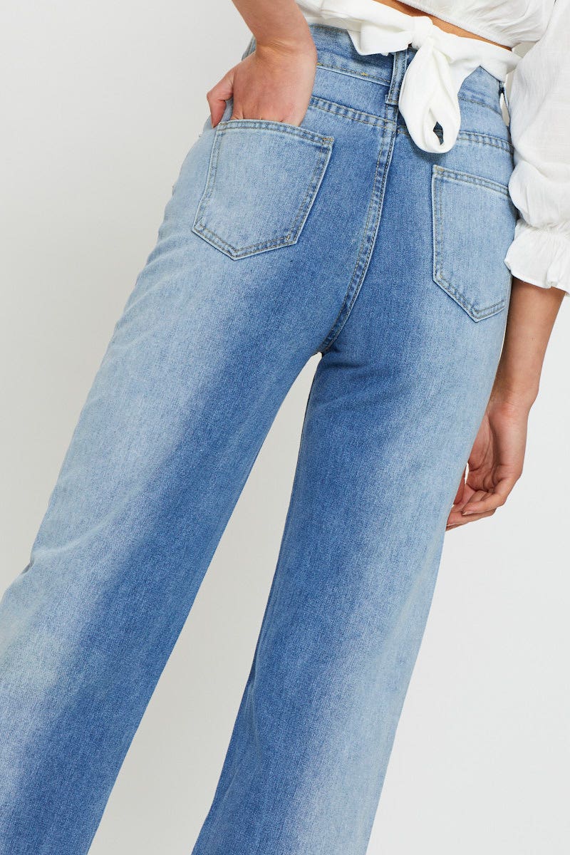 Blue Two Tone Colourblock Denim Jean - Image 5
