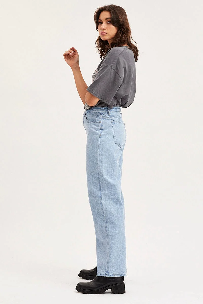Blue Unisex Straight Denim Jeans Mid Rise - Image 4
