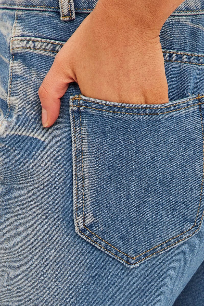 Blue Wide Leg Denim Cargo Pants - Image 6