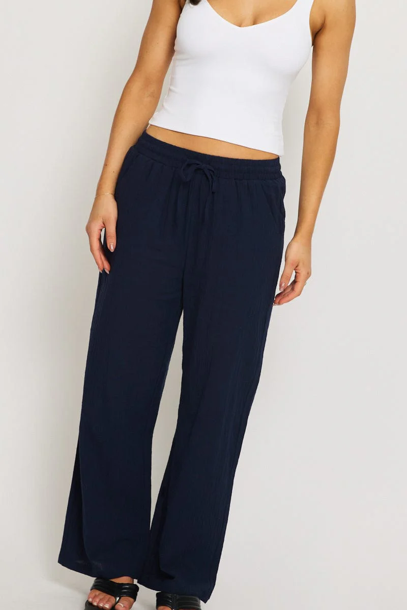 Blue Wide Leg Pants Elasticated Waist - Image 5