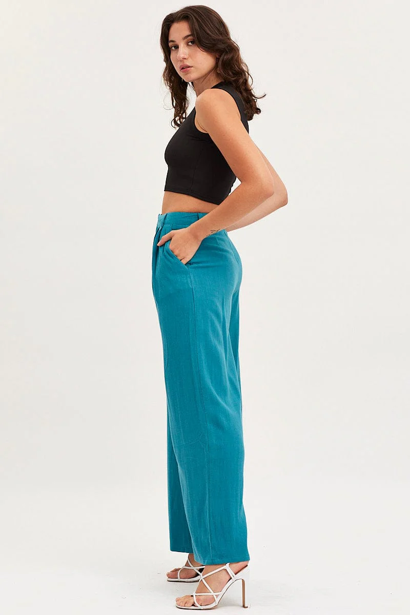 Blue Wide Leg Pants High Rise - Image 4