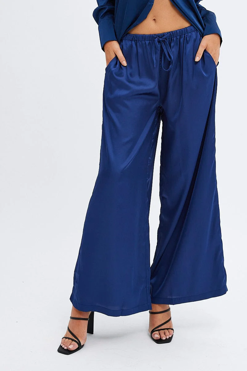Blue Wide Leg Pants High Rise - Image 2
