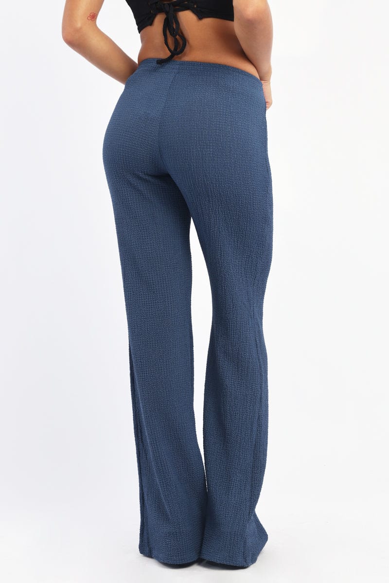 Blue Wide Leg Pants Textured Fabric - Image 4