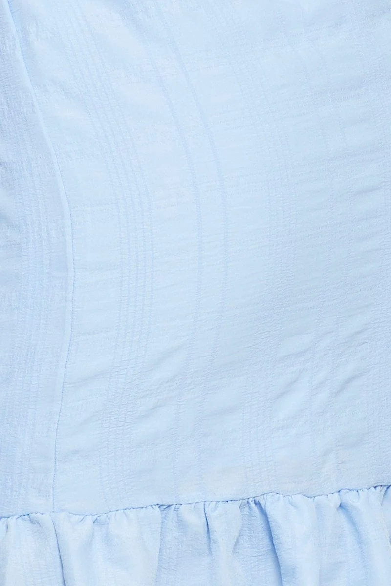 Blue Wrap Dress Short Sleeve V Neck - Image 6