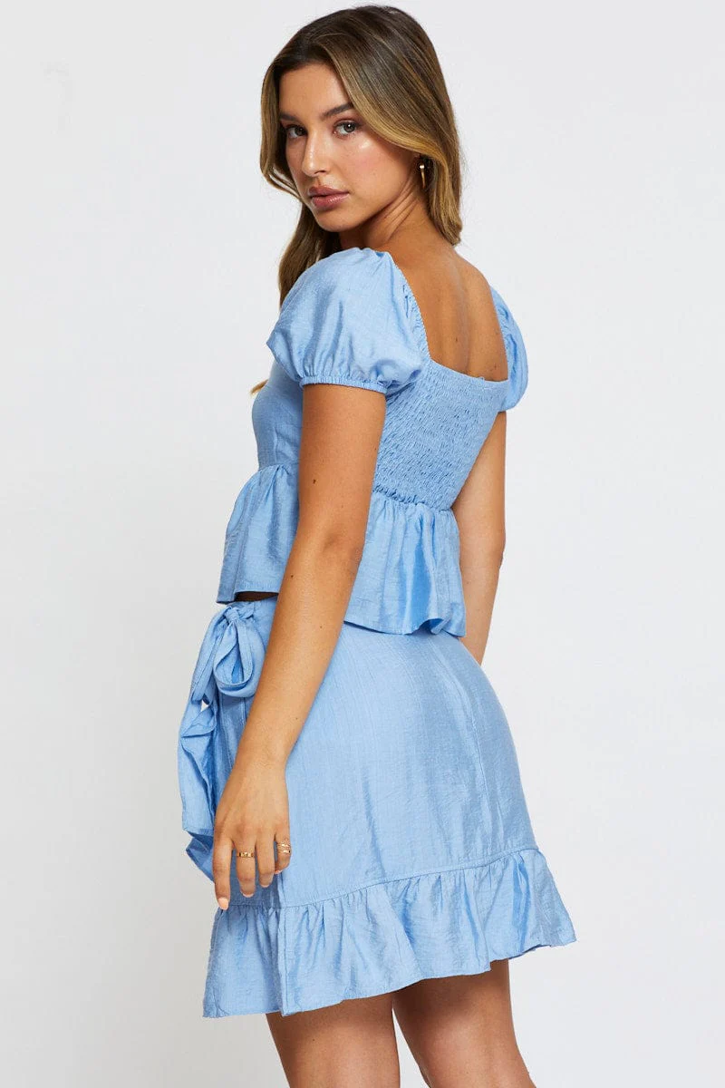 Blue Wrap Skirt Mini High Rise - Image 5