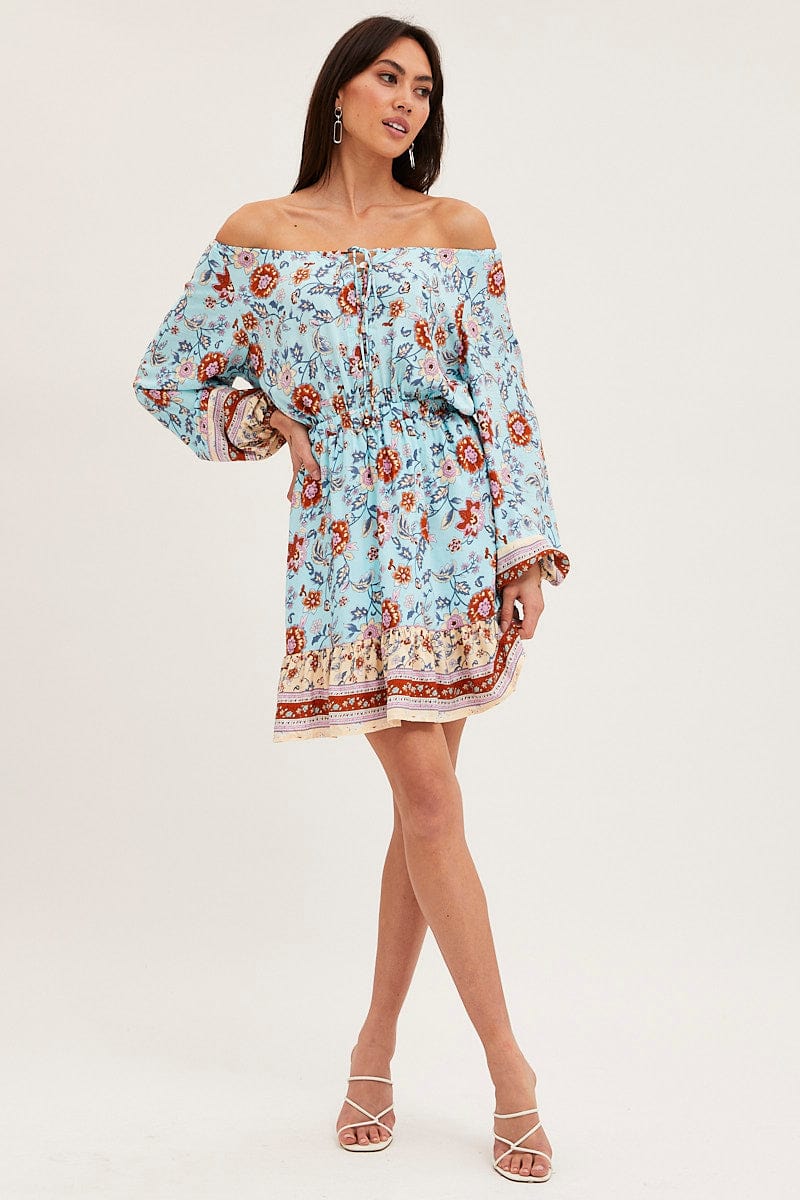 Boho Print Skater Dress Long Sleeve Mini - Image 2