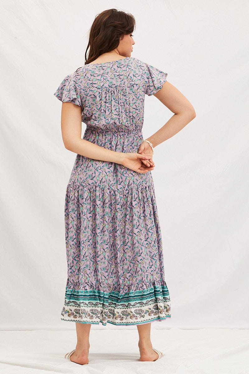 Boho Print V-Neck Short Sleeve Maxi Dress - Image 5