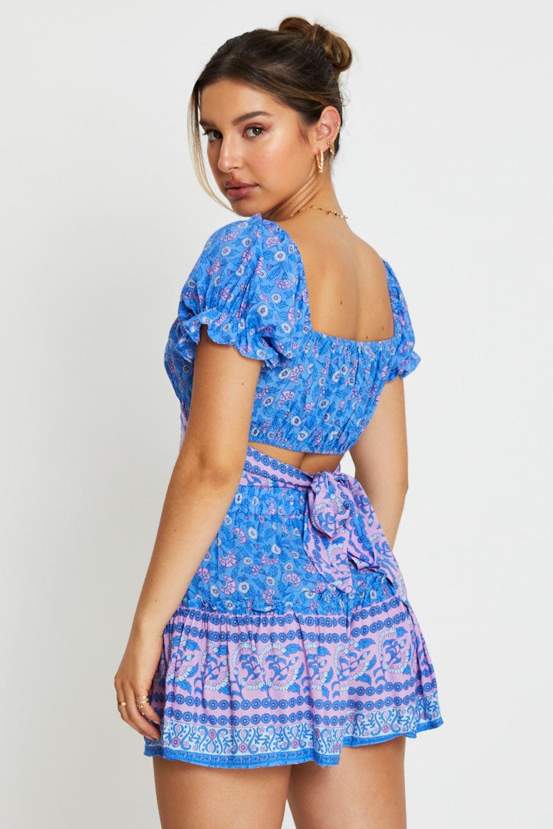 Boho Print Wrap Top Crop Tie Up - Image 4