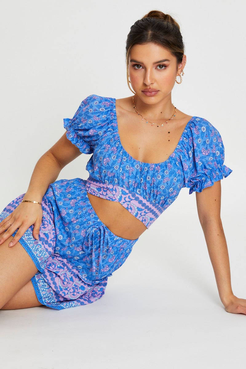 Boho Print Wrap Top Crop Tie Up - Image 5