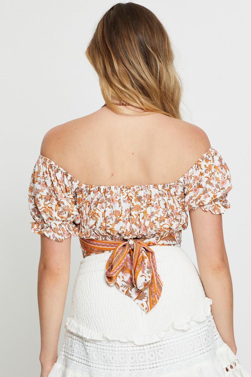 Border Print Crop Top Short Sleeve - Image 5
