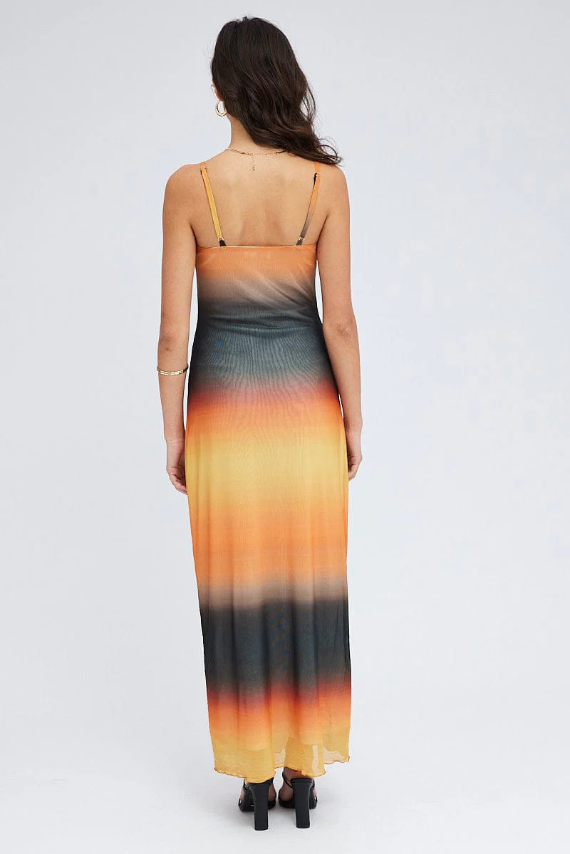 Brown Abstract Maxi Dress Sleeveless Mesh - Image 5