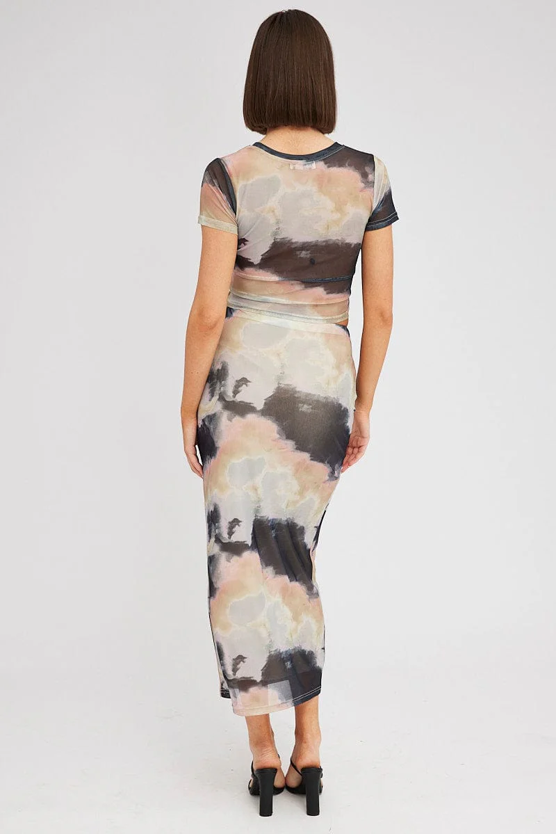 Brown Abstract Maxi Skirt High Rise Mesh - Image 5