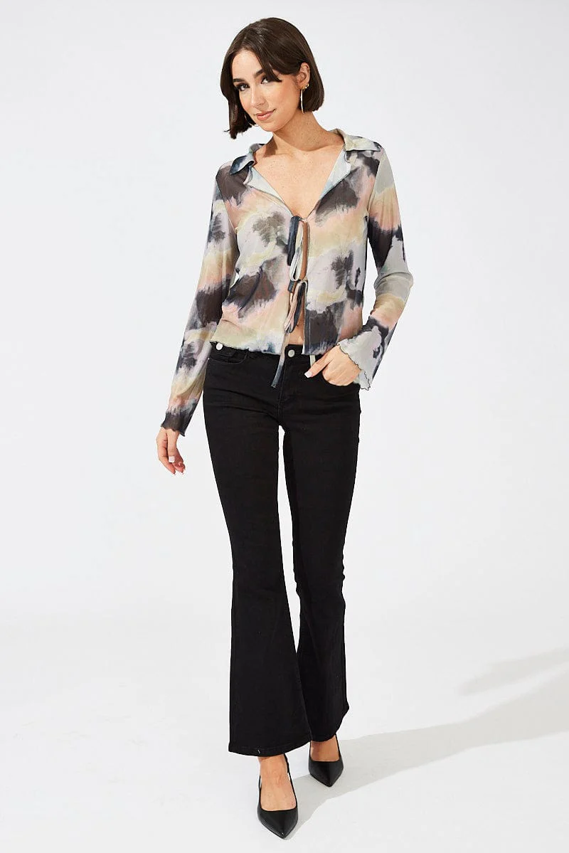 Brown Abstract Mesh Cardigan Long Sleeve - Image 2