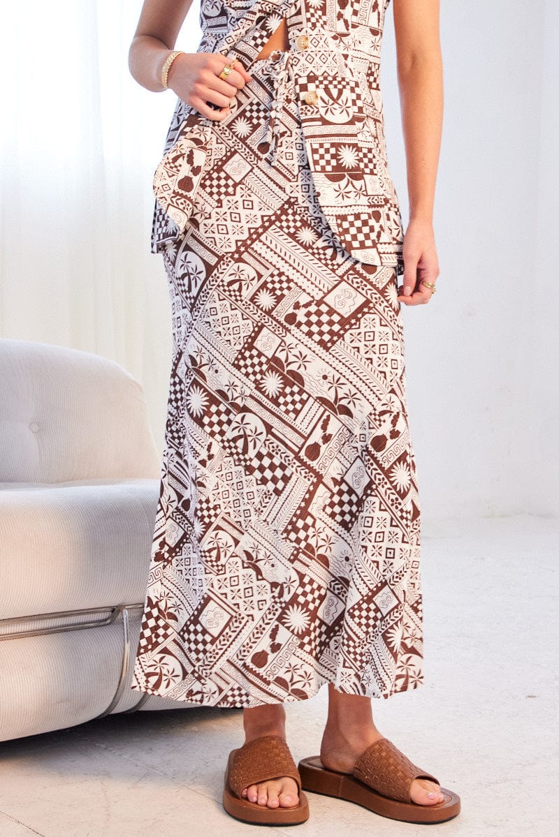 Brown Abstract Midi Skirt Mid Rise - Image 3
