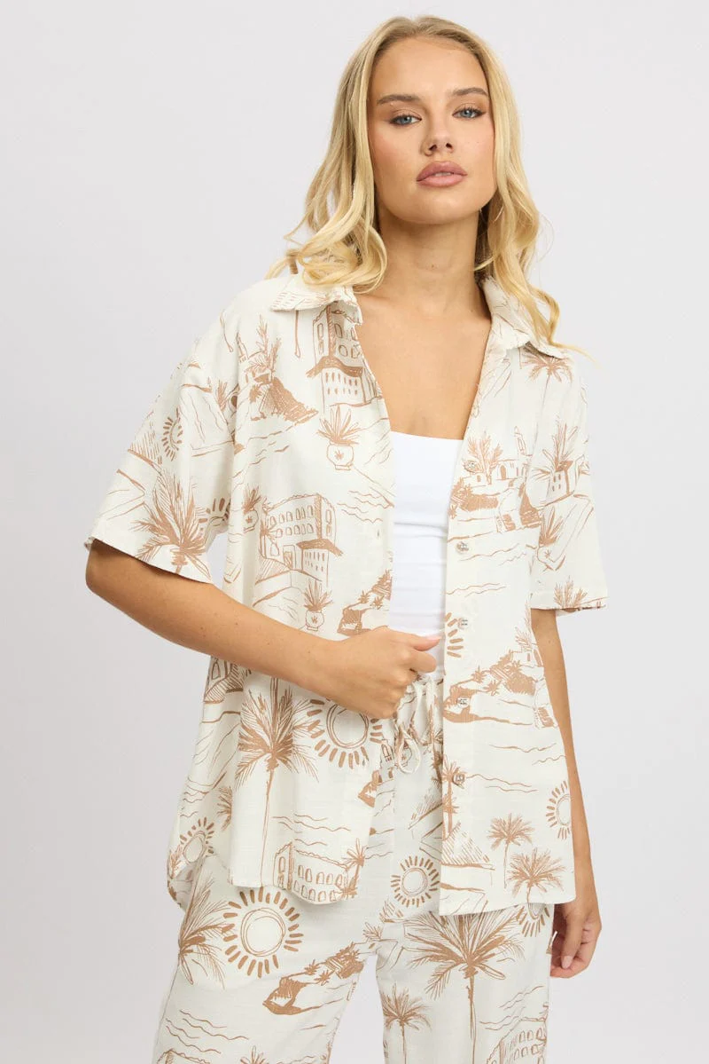 Brown Abstract Relaxed Shirt Short Sleeve - Image 3