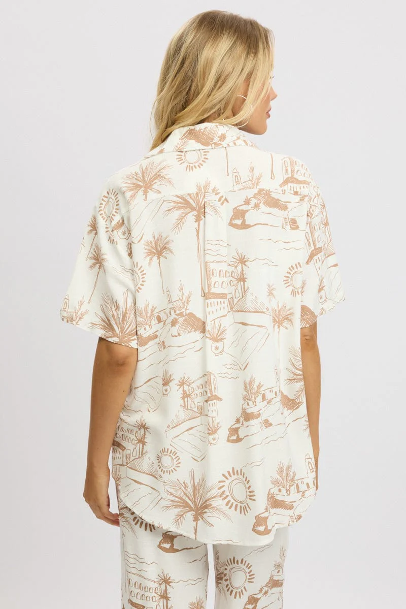 Brown Abstract Relaxed Shirt Short Sleeve - Image 5