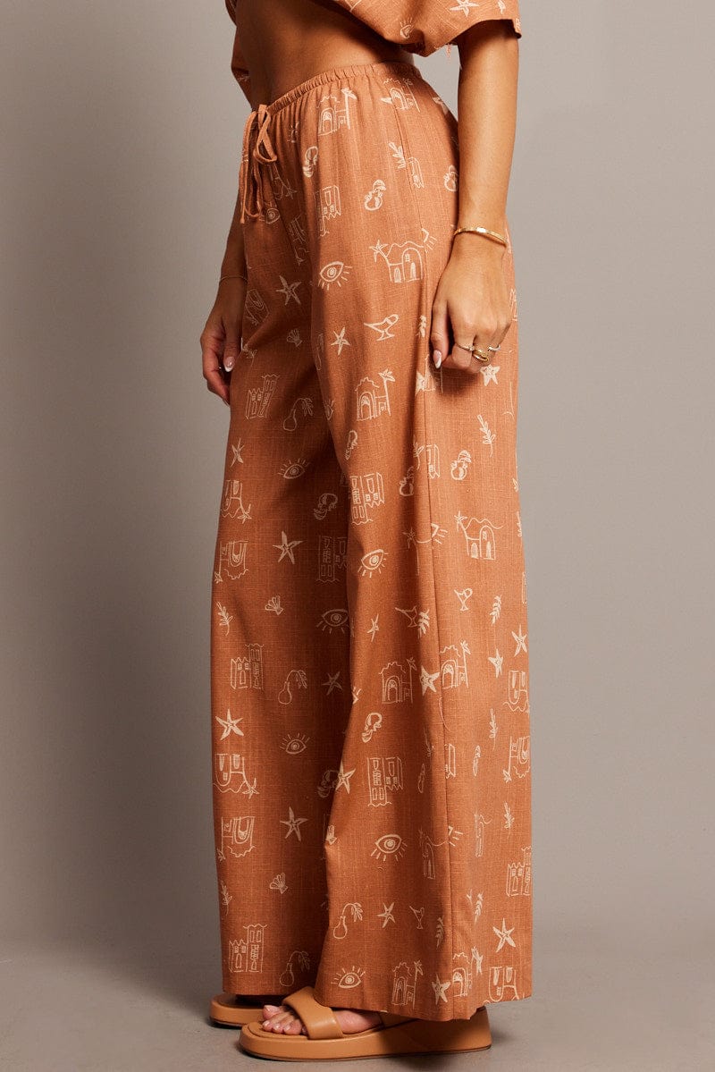 Brown Abstract Wide Leg Pants High Rise - Image 4