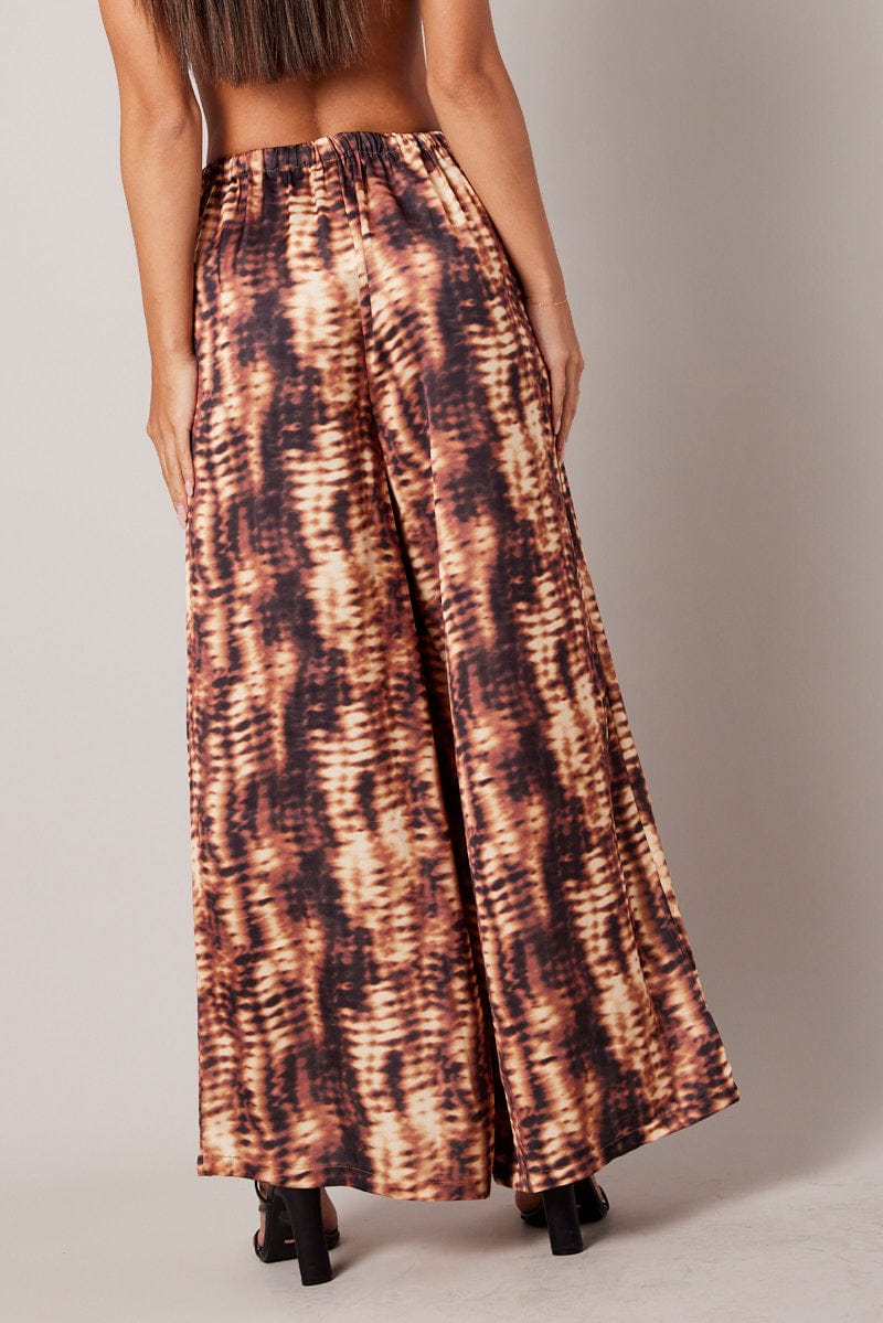 Brown Abstract Wide Leg Pants High Rise Satin - Image 5