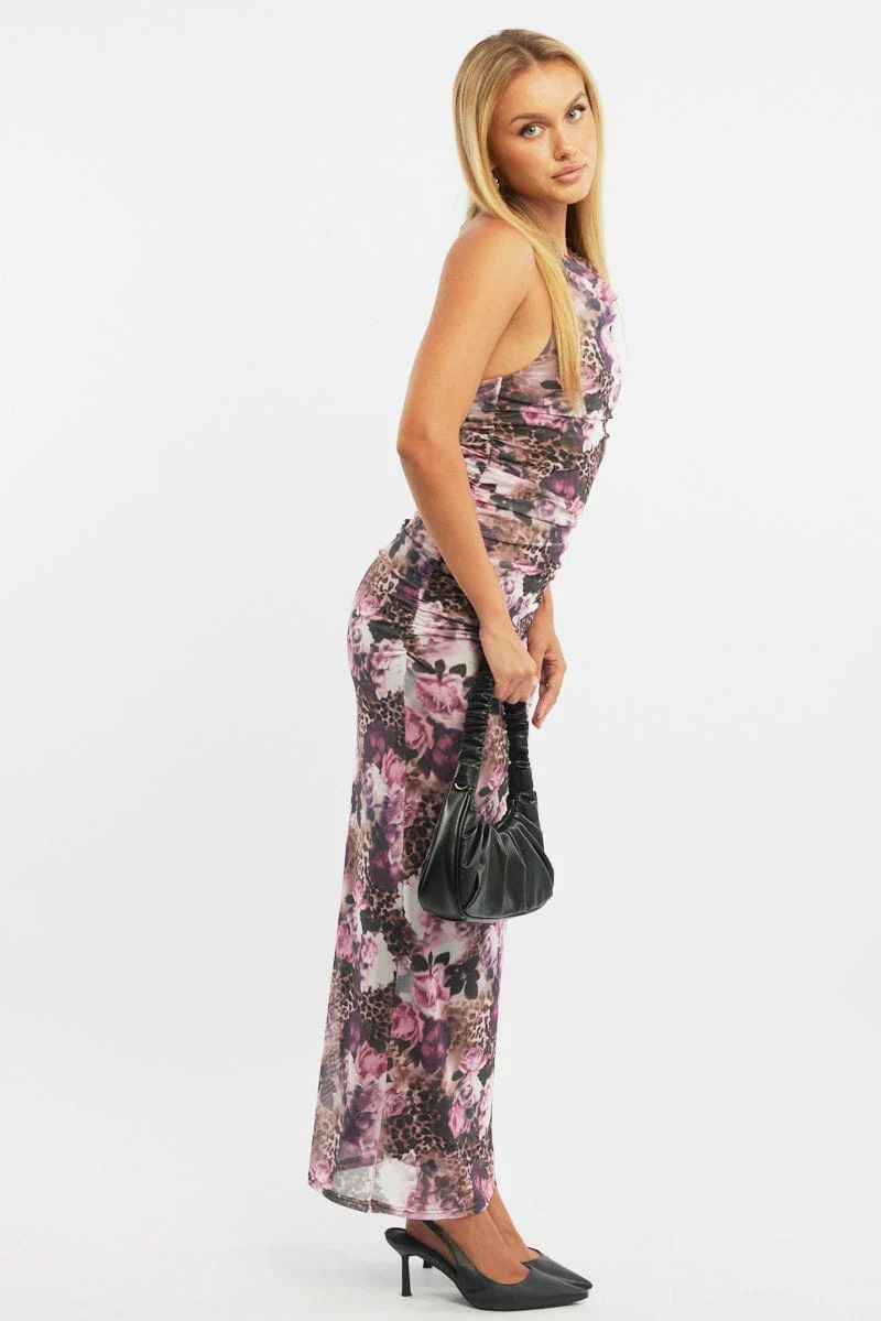 Brown Animal Print Bodycon Dress Halter Neck - Image 4
