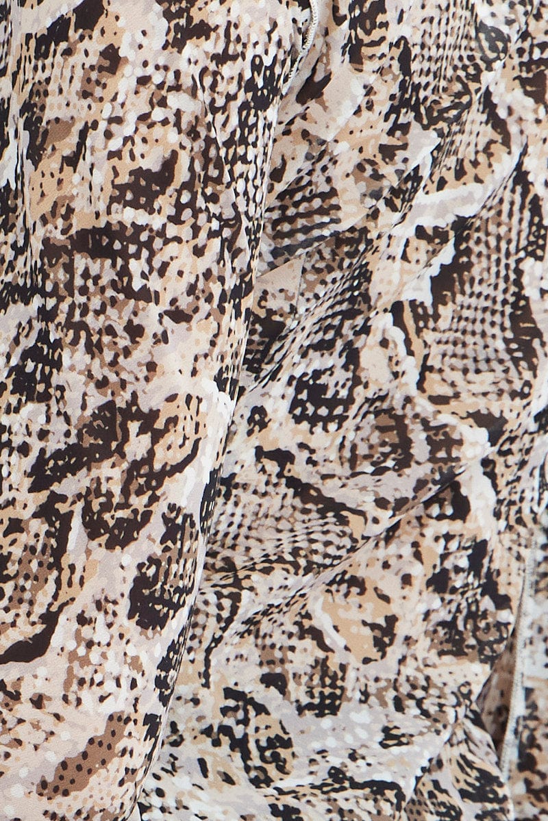 Brown Animal Print Bolero Long Sleeve Ruffle Snake Print Chiffon - Image 7