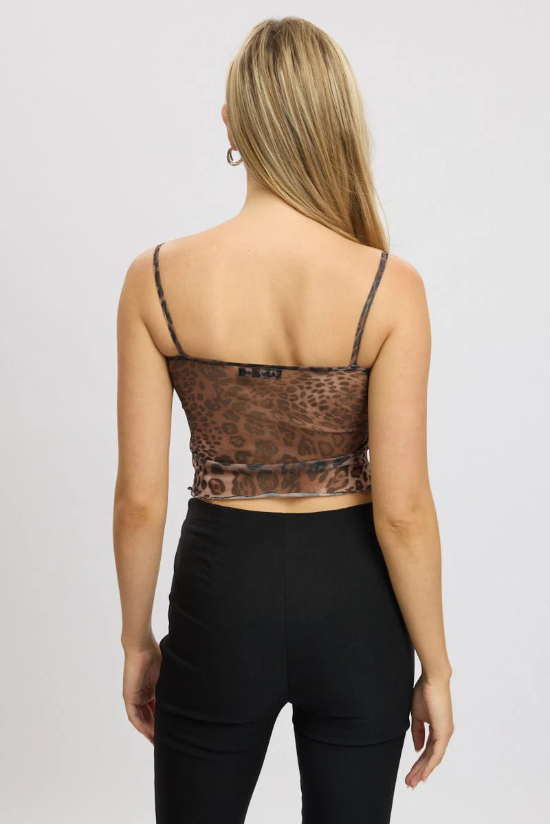 Brown Animal Print Cami Top Sleeveless Bow - Image 5