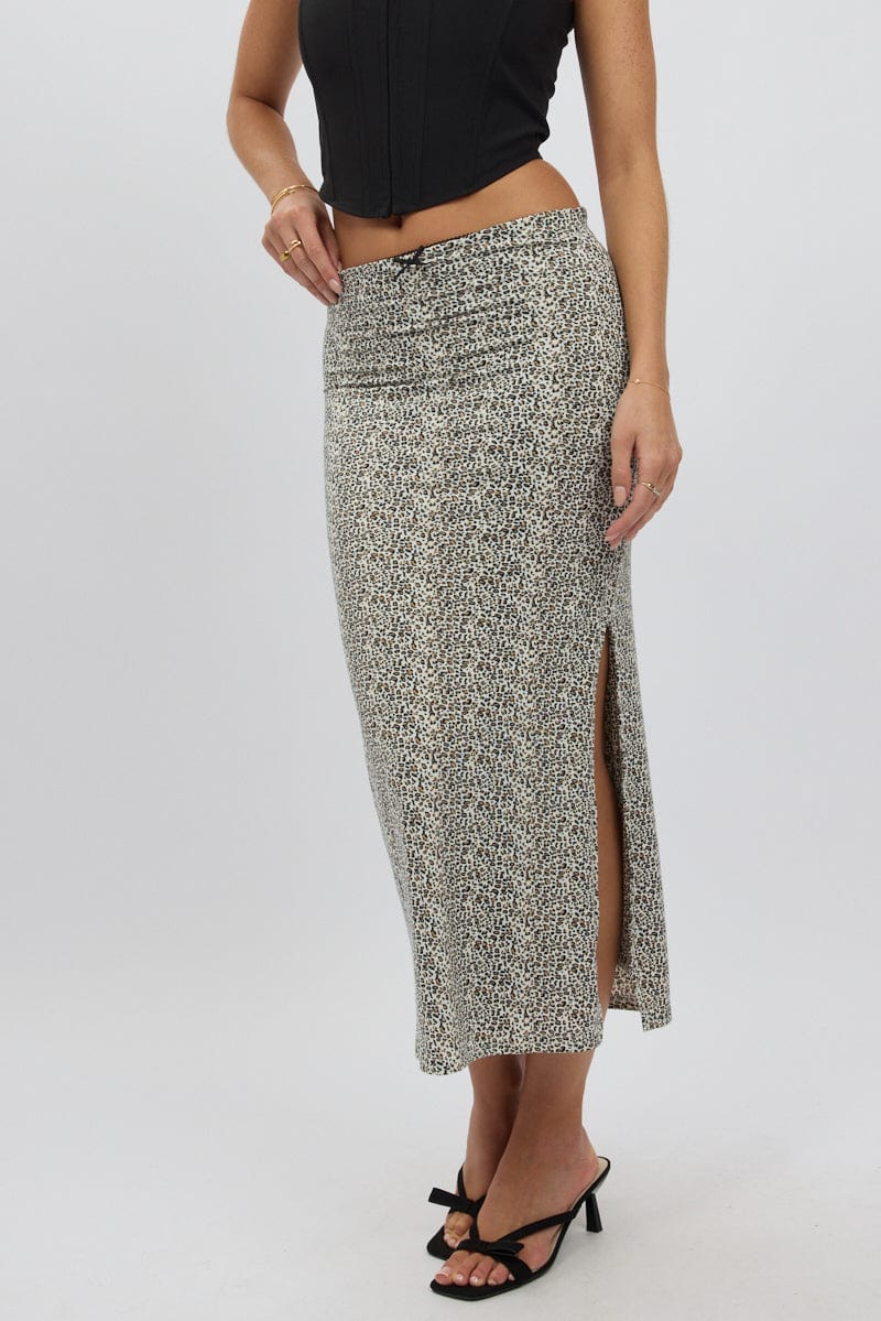 Brown Animal Print Midaxi Skirt High Rise Supersoft Picot Trim Lined - Image 2