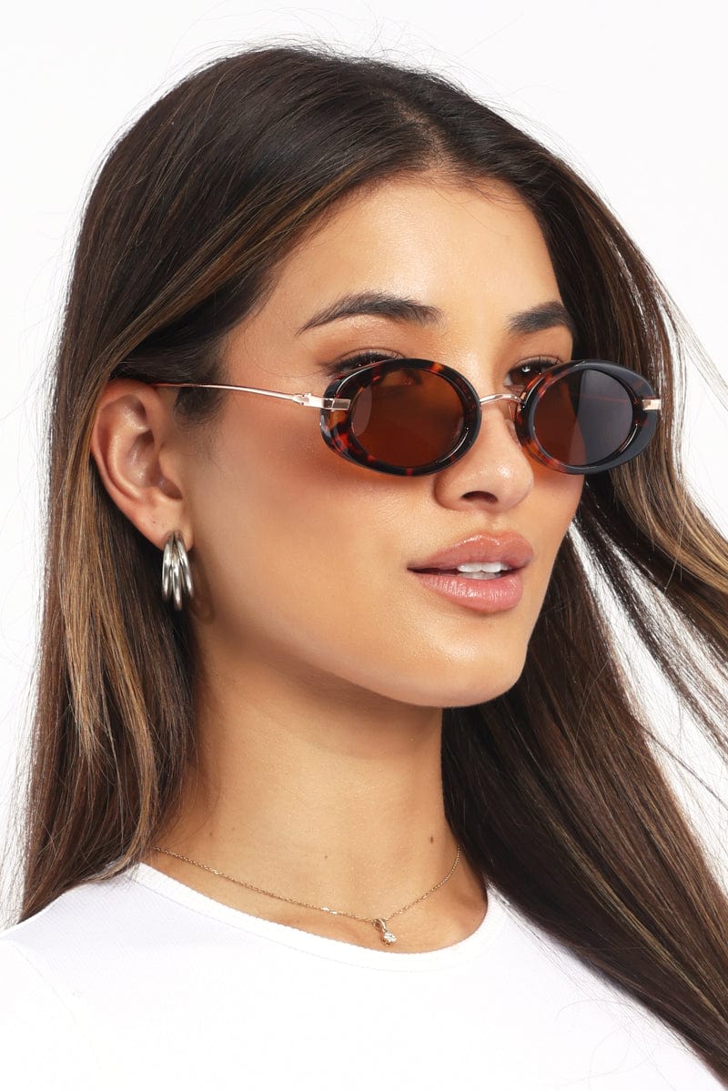 Brown Animal Print Oval Sunglasses - Image 2