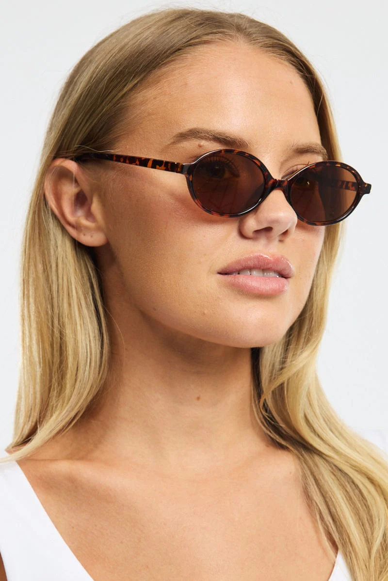 Brown Animal Print Oval Sunglasses