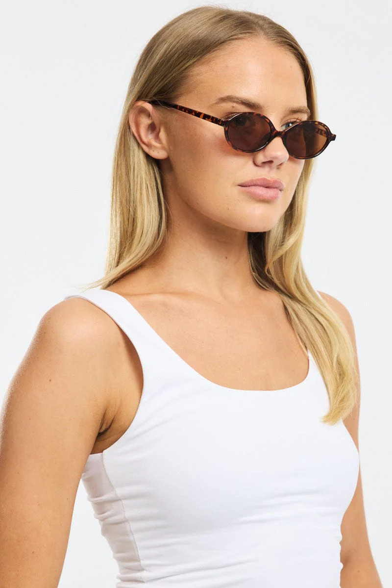 Brown Animal Print Oval Sunglasses - Image 2