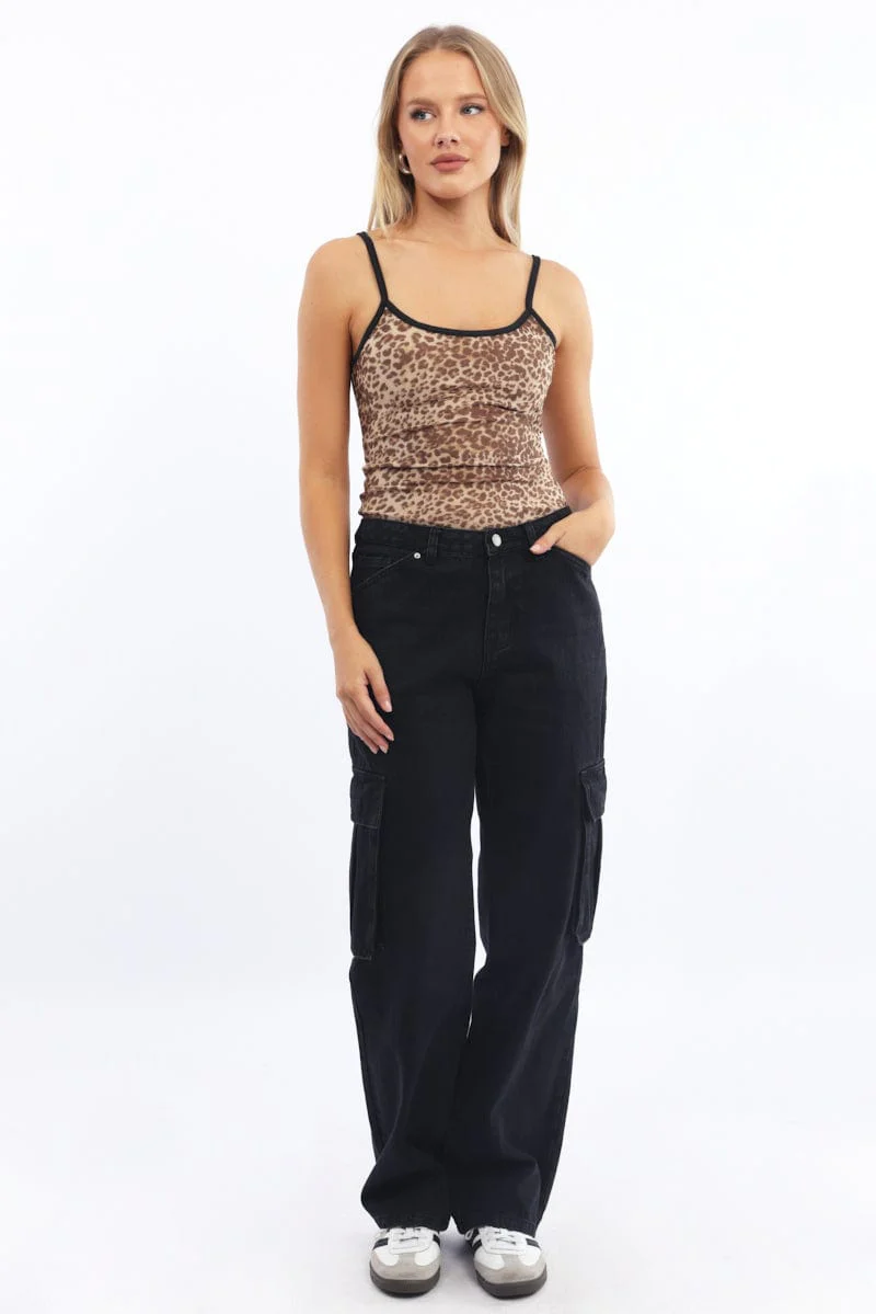 Brown Animal Print Singlet Top - Image 2