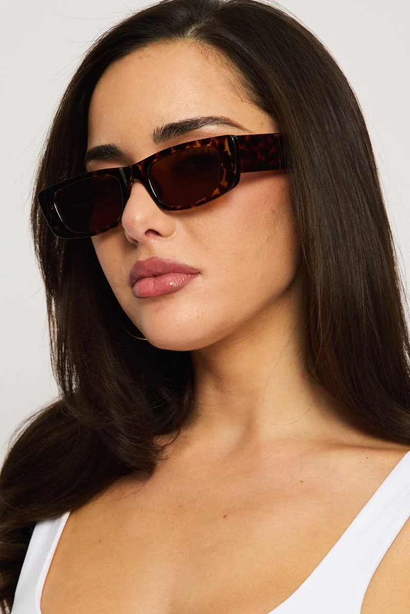 Brown Animal Print Square Sunglasses - Image 2