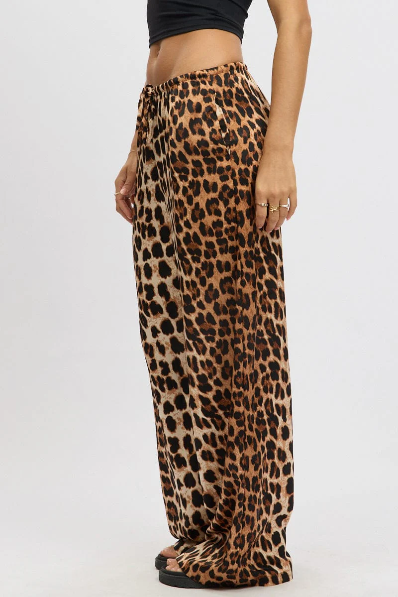 Brown Animal Print Wide Leg Pants Elasticated Waist - Image 4