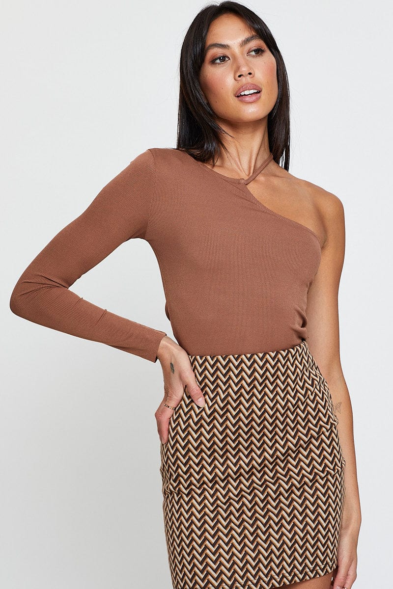 Brown Asymmetric Top One Shoulder - Image 3