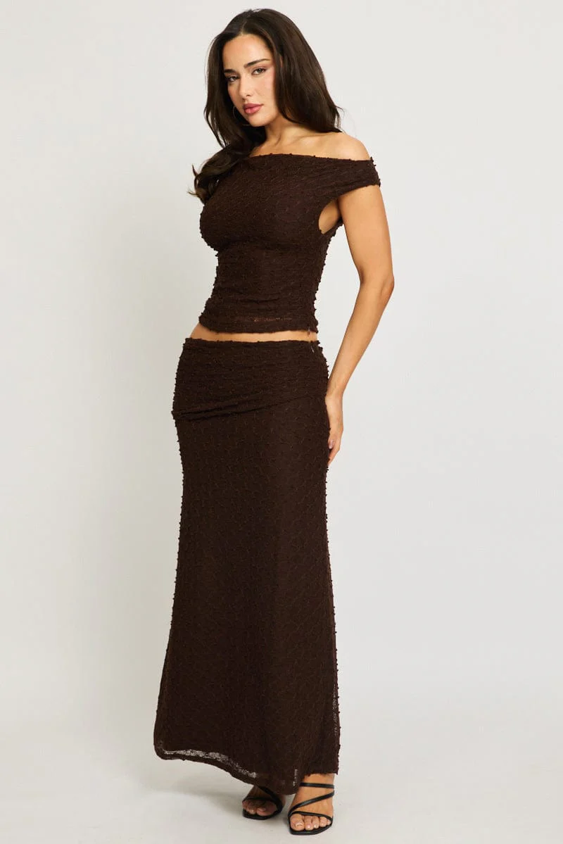 Brown Asymmetric Top Sleeveless One Shoulder Textured - Image 2