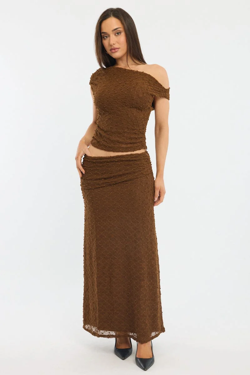 Brown Asymmetric Top Sleeveless One Shoulder Textured - Image 2