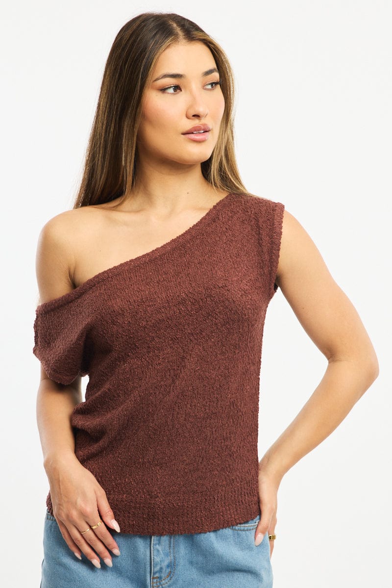 Brown Asymmetrical Knit Top