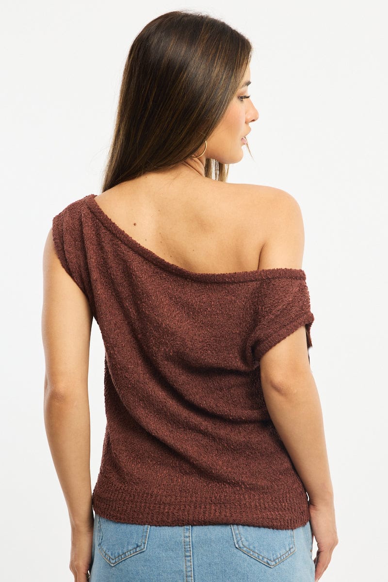 Brown Asymmetrical Knit Top - Image 4