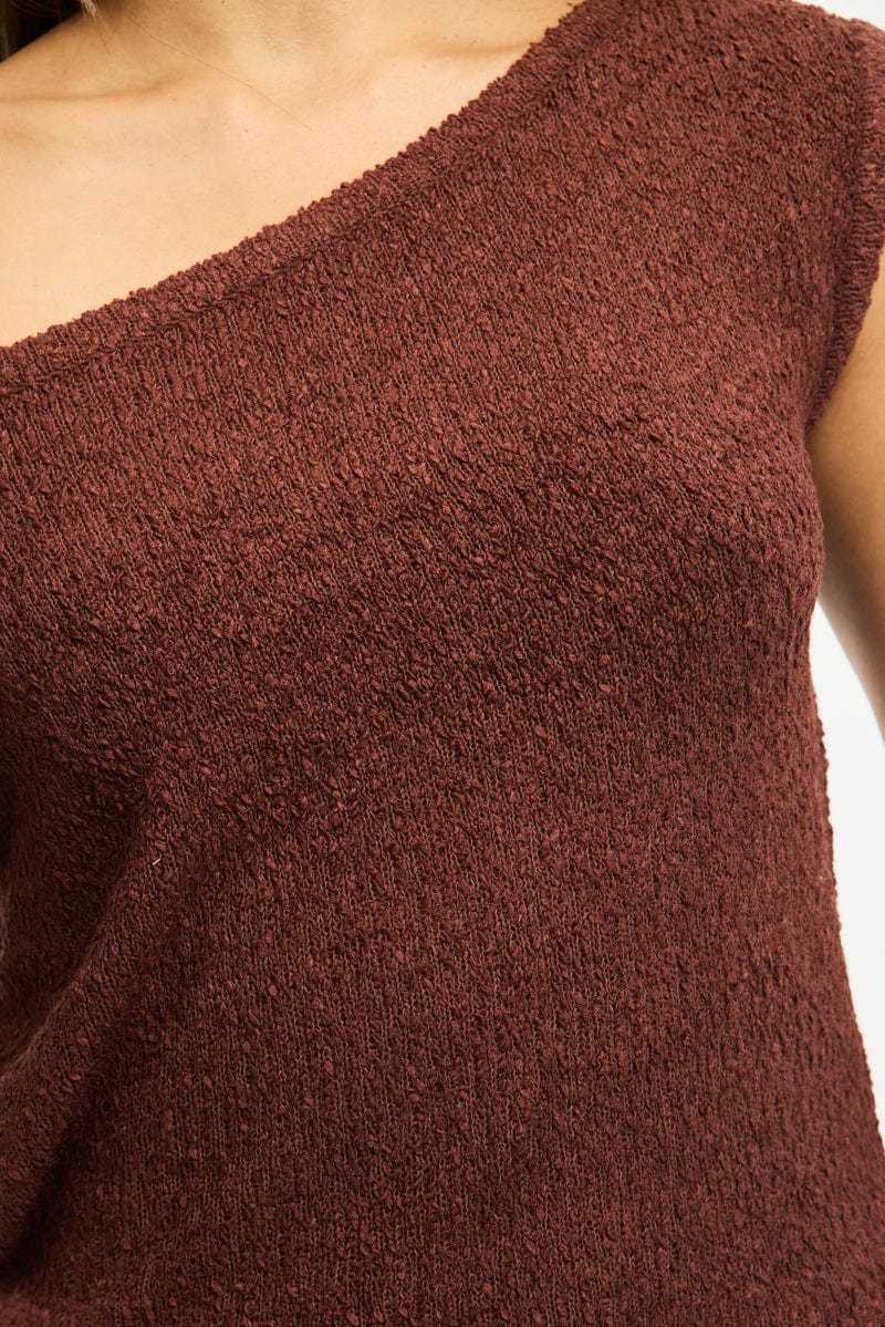 Brown Asymmetrical Knit Top - Image 5