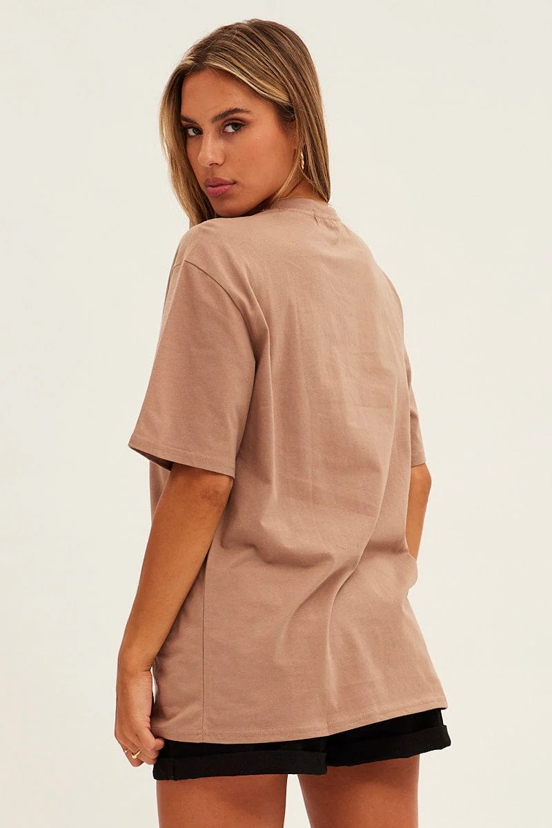 Brown Beverly Embroidered Short Sleeve T-Shirt Oversized - Image 5