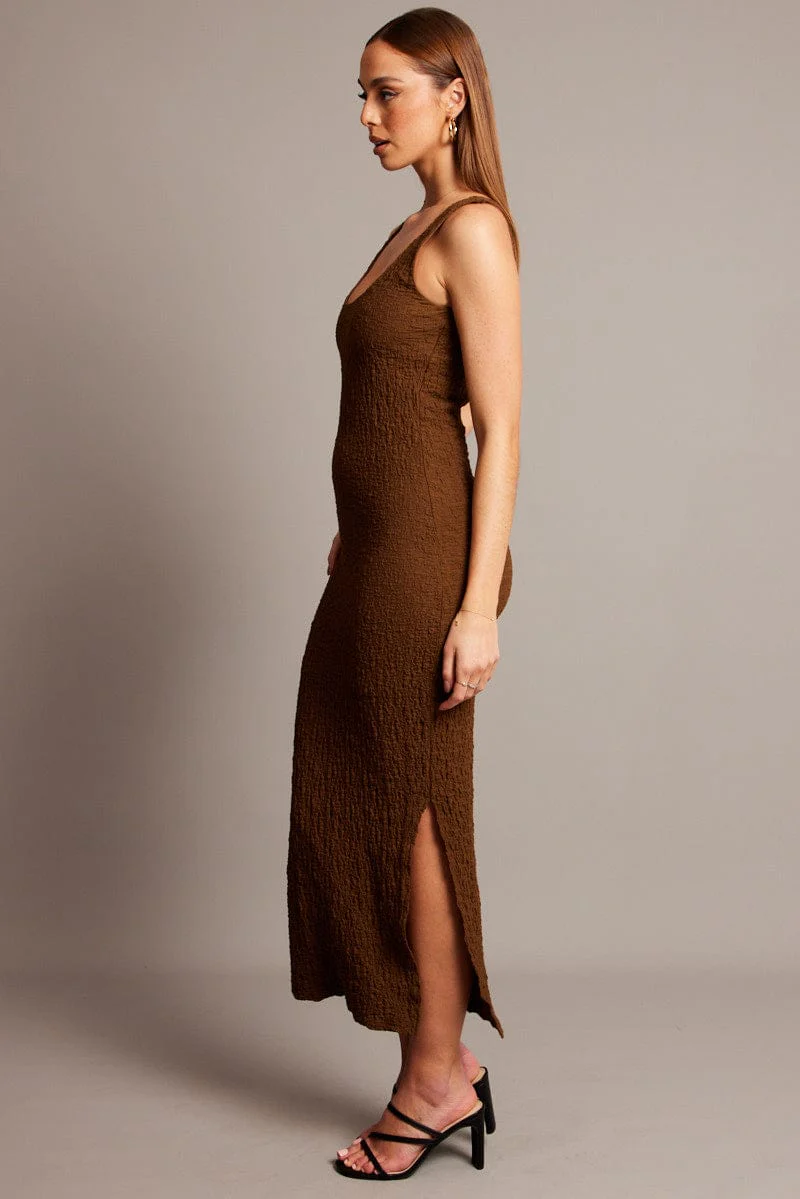Brown Bodycon Dress Sleeveless Textured - Image 4